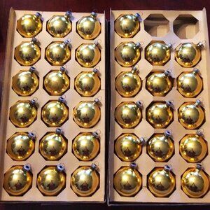Vintage Gold Glass Christmas Tree Ornaments in Orig. Boxes - Total 34 Pcs.